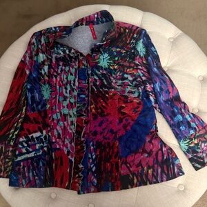 IC Multicolor Abstract Print Zip Sweater